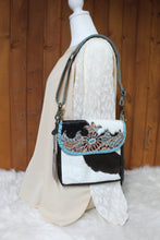 Load image into Gallery viewer, Turquoise Fleurs Leather &amp; Hairon Bag