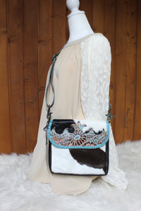 Turquoise Fleurs Leather & Hairon Bag